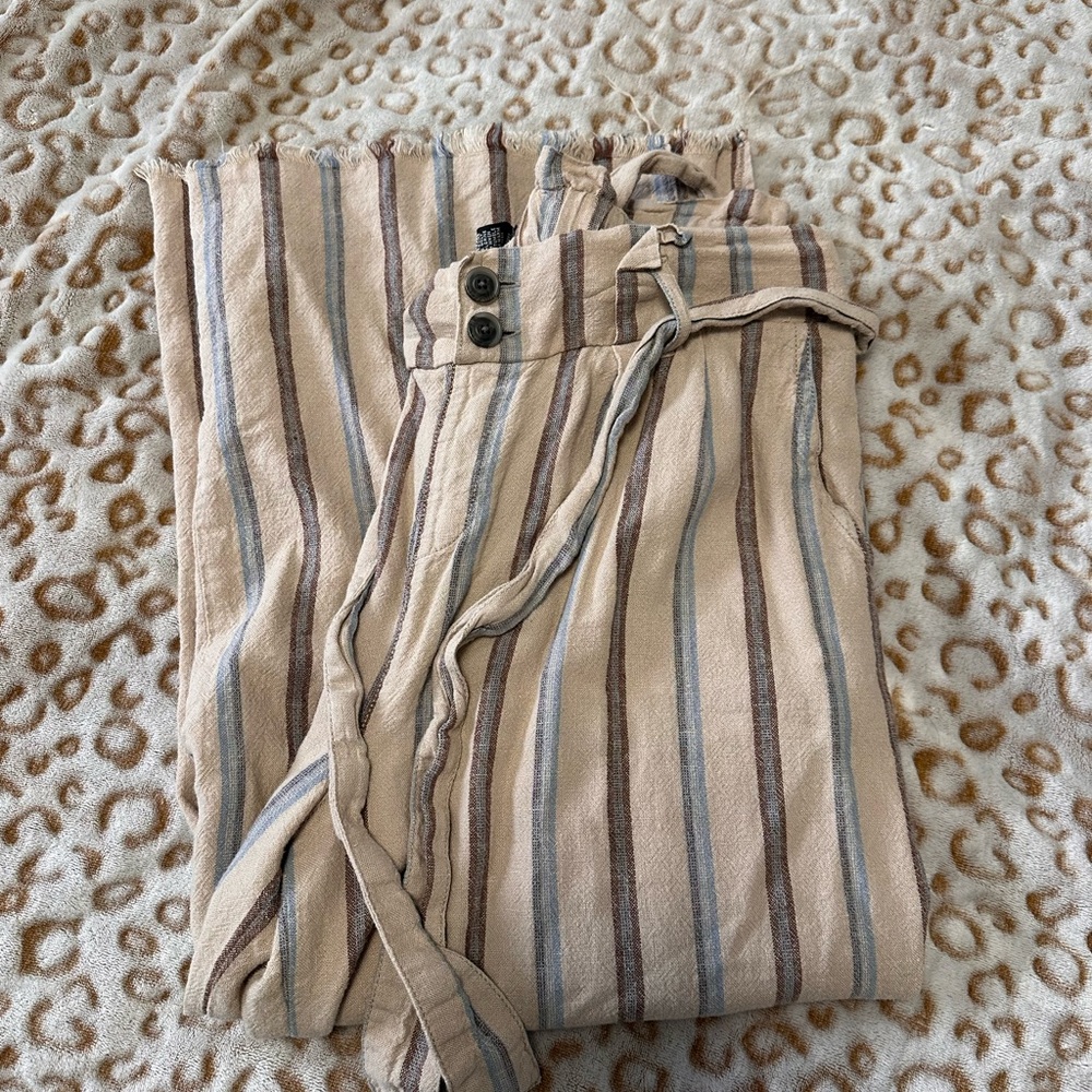 Striped Wide-Leg Pants with Belt